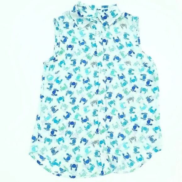 Talbots XS Petite Sleeveless Crab Print Top - Picture 1 of 5